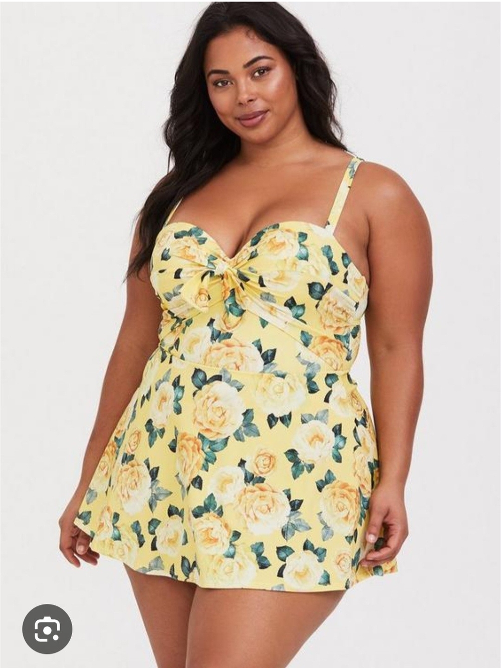 Yellow Floral Plus-Size Swim Dress with Twist Front Torrid 2 (2x) Underwire